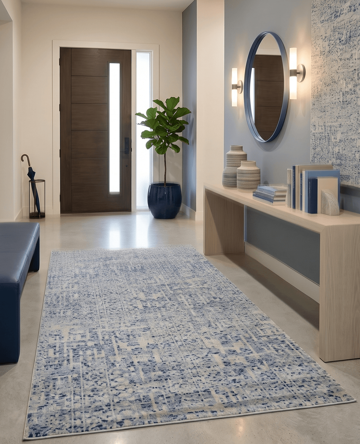 Hand Knotted 5x8 Ivory and Blue Modern Contemporary Recycled Silk Area Rug