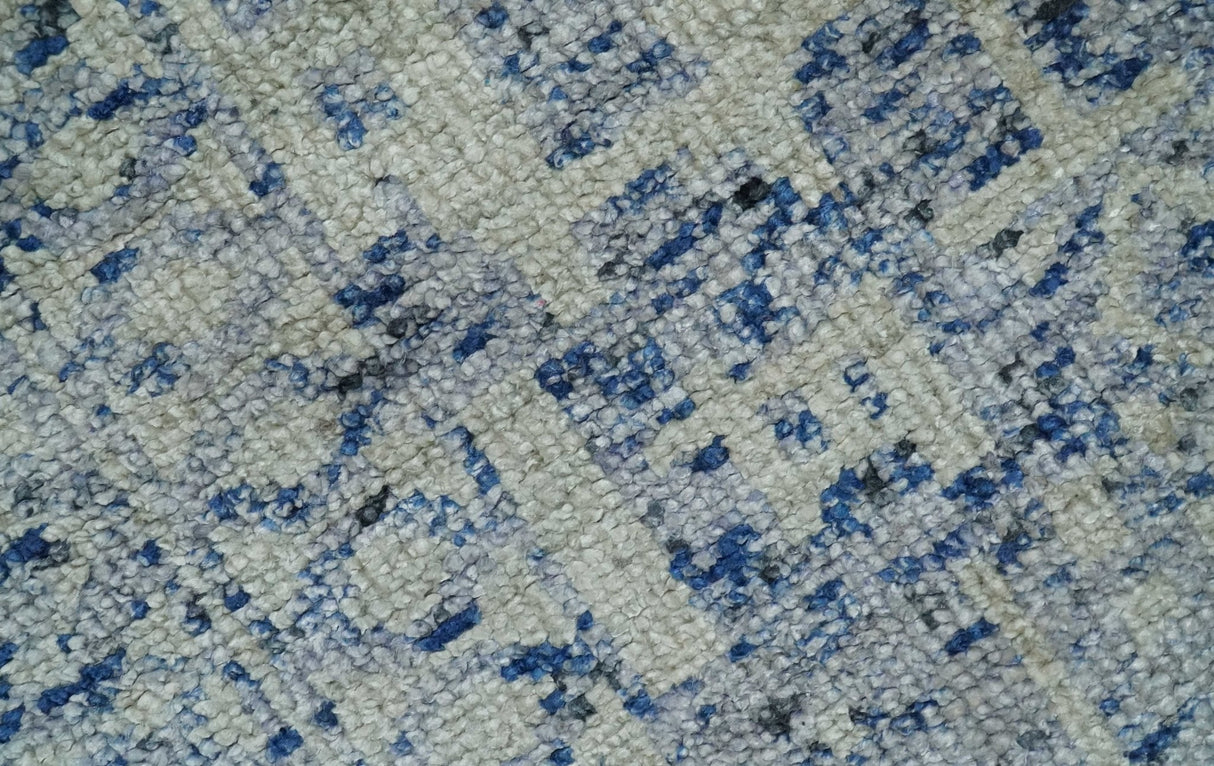 Hand Knotted 5x8 Ivory and Blue Modern Contemporary Recycled Silk Area Rug