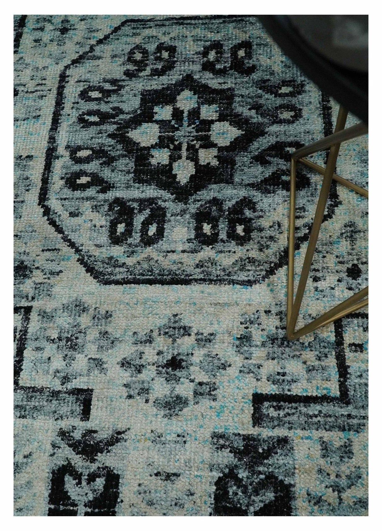 Hand Knotted 5x8 Ivory, Silver and Black Antique Persian Geometric Style Contemporary Bamboo Silk Area Rug | OP110