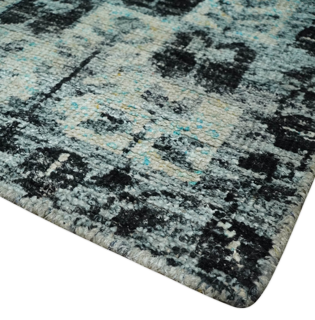 Hand Knotted 5x8 Ivory, Silver and Black Antique Persian Geometric Style Contemporary Bamboo Silk Area Rug | OP110