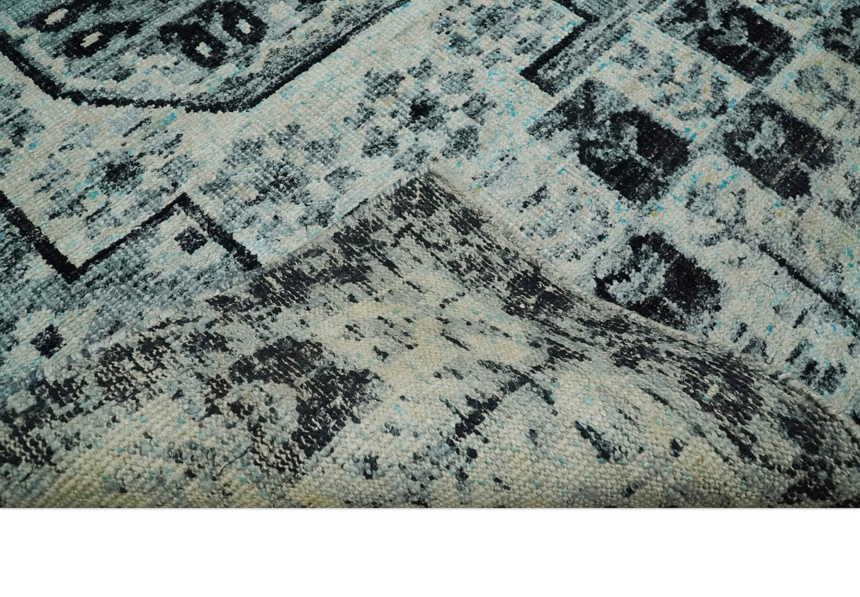 Hand Knotted 5x8 Ivory, Silver and Black Antique Persian Geometric Style Contemporary Bamboo Silk Area Rug | OP110
