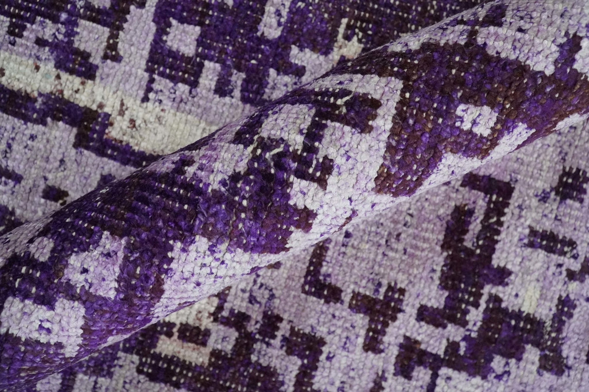 Hand Knotted 5x8 Purple, and Ivory Modern Abstract Recycled Silk Area Rug