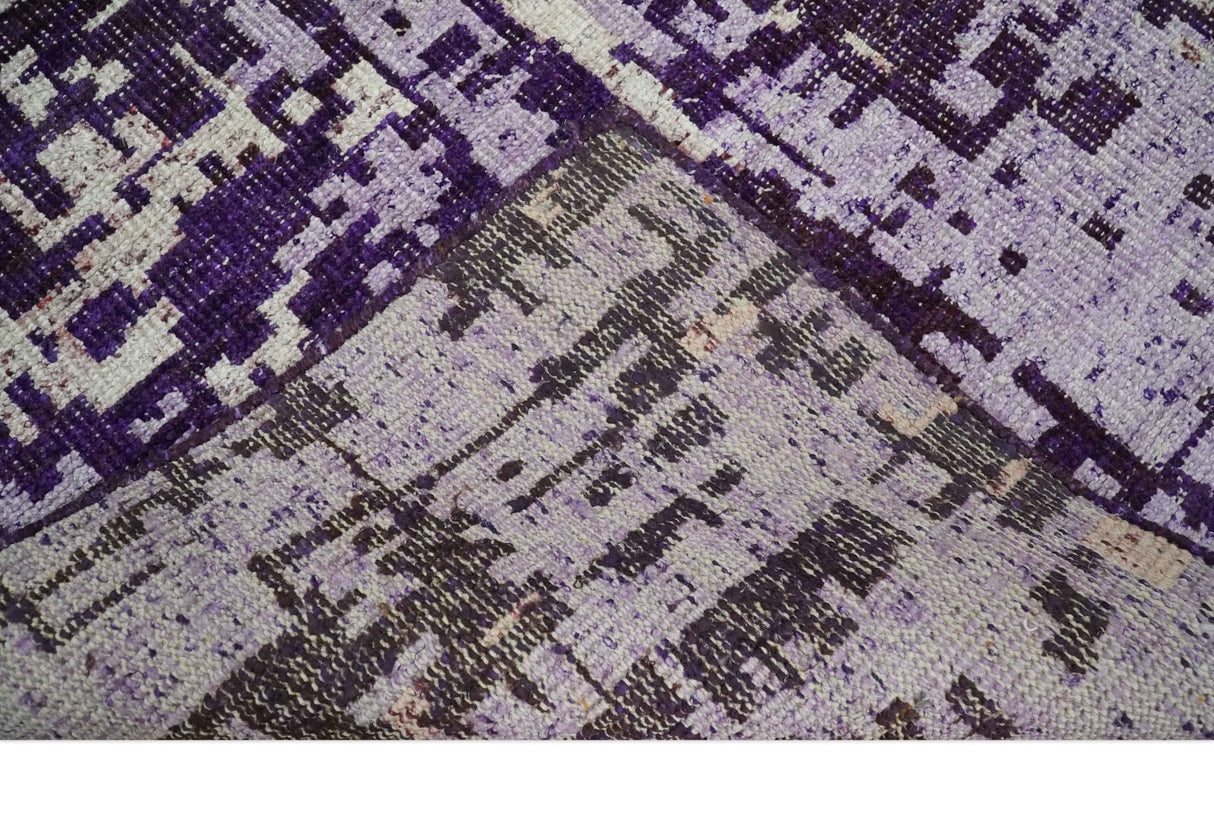 Hand Knotted 5x8 Purple, and Ivory Modern Abstract Recycled Silk Area Rug
