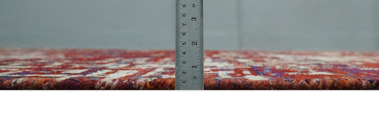 Hand Knotted 5x8 Rust and Blue Modern Abstract Recycled Silk Area Rug