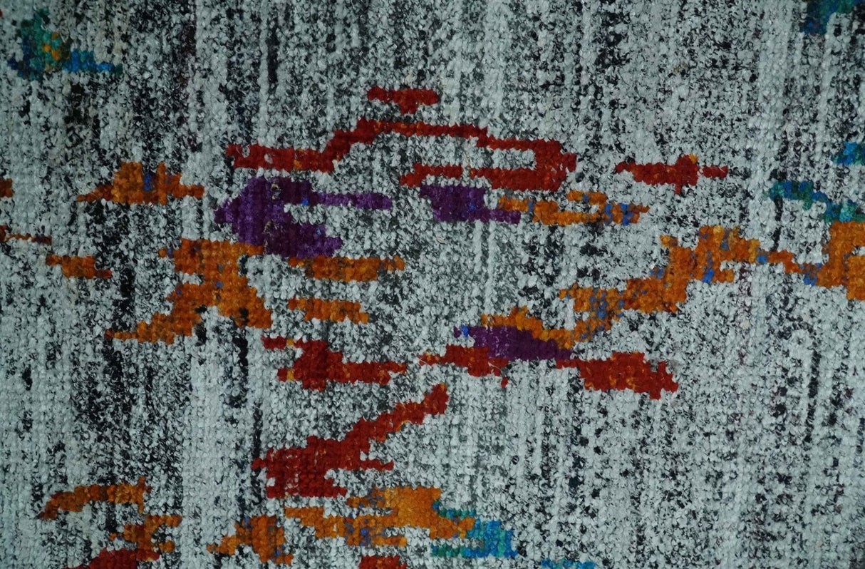 Hand Knotted 5x8 Silver, Red and Gold Modern Abstract Recycled Silk Area Rug