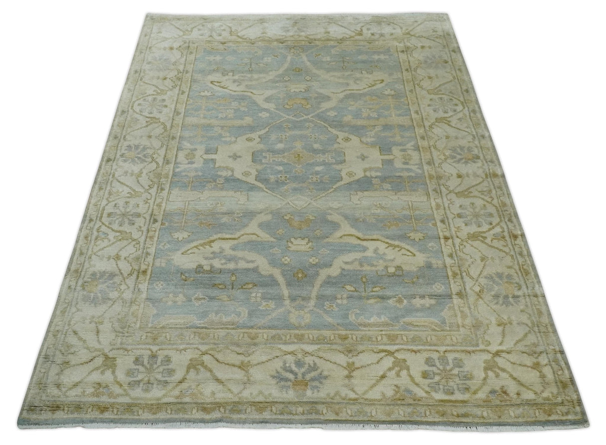 Hand Knotted 6x9 Oriental Oushak Turkish Style Silver and Beige Wool Area Rug