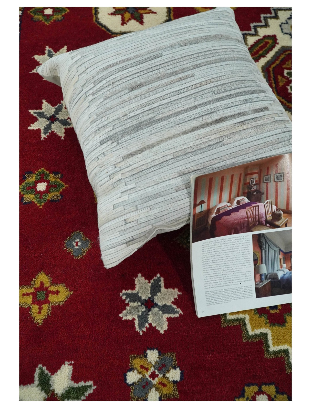 Hand Knotted 7x7 Traditional Kazak Maroon and Ivory Wool Area Rug