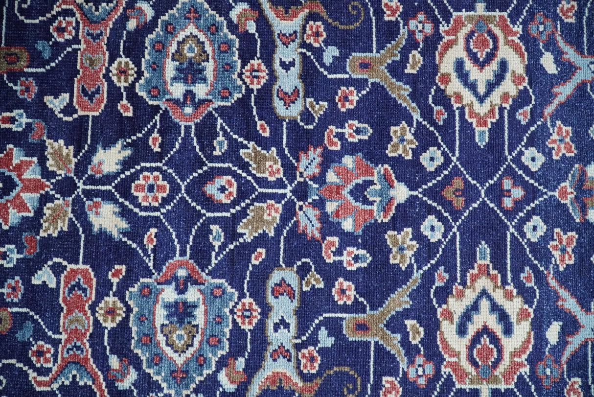 Hand Knotted 8x10 Blue and Rust Traditional Persian Oushak Area Rug