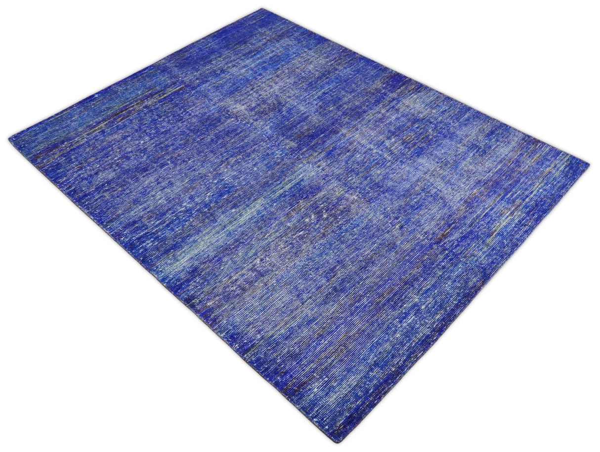 Hand Knotted 8x10 Blue Modern Abstract Silk Bohemian Area Rug