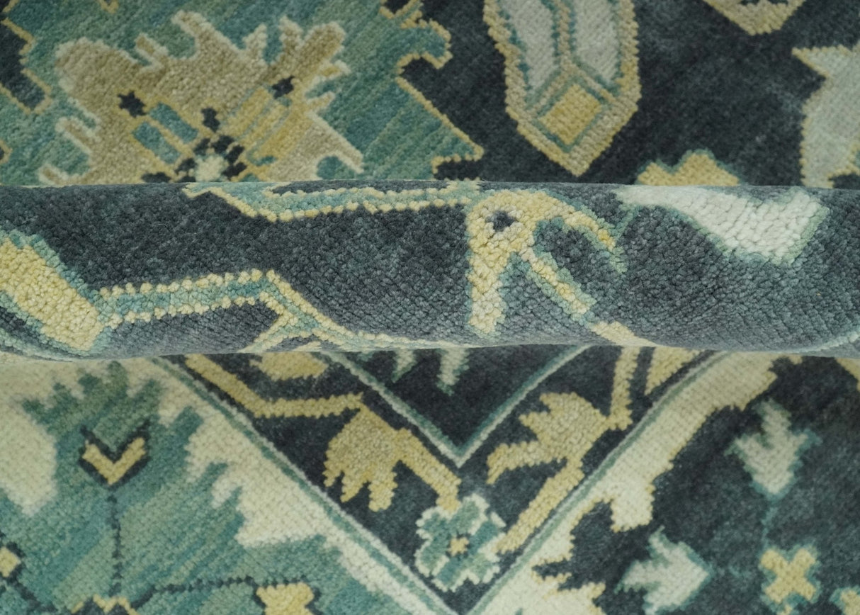 Hand Knotted 8x10 Charcoal, Ivory and Beige Traditional Oushak wool area rug