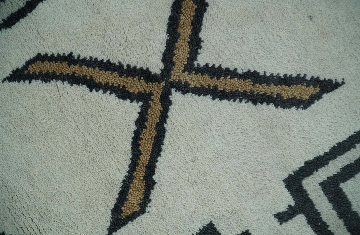 Hand Knotted 8x10 Ivory and Charcoal Wool Traditional Tribal Art Antique South Western Rug | TRDCP1292810-Area Rug-Parc Decor