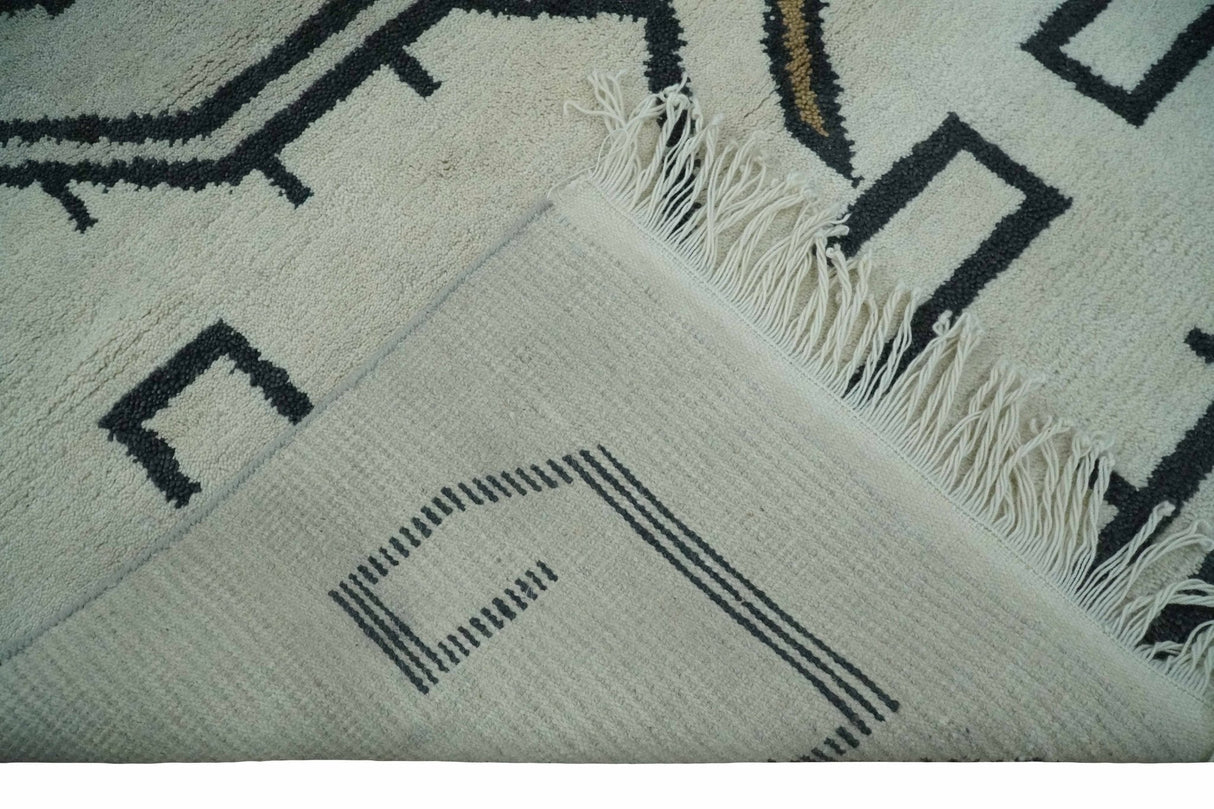 Hand Knotted 8x10 Ivory and Charcoal Wool Traditional Tribal Art Antique South Western Rug | TRDCP1292810-Area Rug-Parc Decor