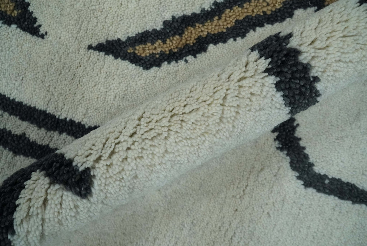 Hand Knotted 8x10 Ivory and Charcoal Wool Traditional Tribal Art Antique South Western Rug | TRDCP1292810-Area Rug-Parc Decor