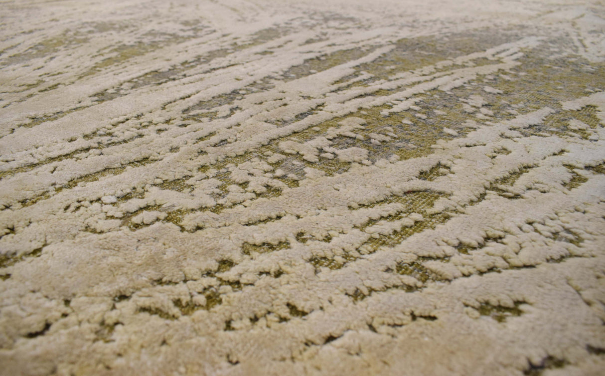 Hand Knotted 8x10 Modern Abstract Beige And Olive Wool Area Rug