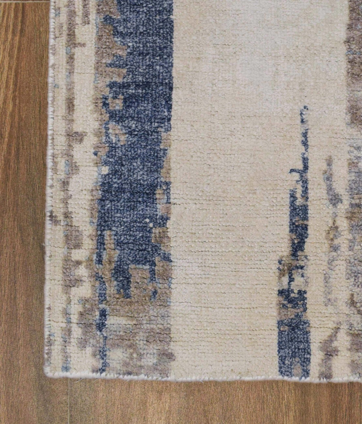 Hand Knotted 8x10 Modern Abstract Blue And Beige Bamboo Silk Area Rug