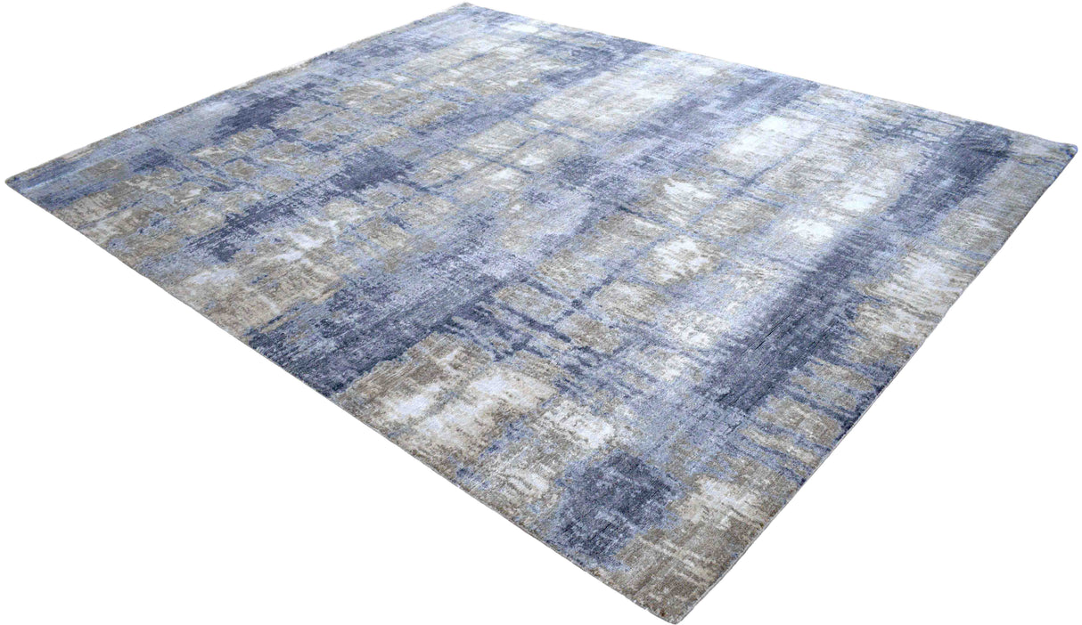Hand knotted 8x10 Modern Abstract Blue Bamboo Silk Area Rug