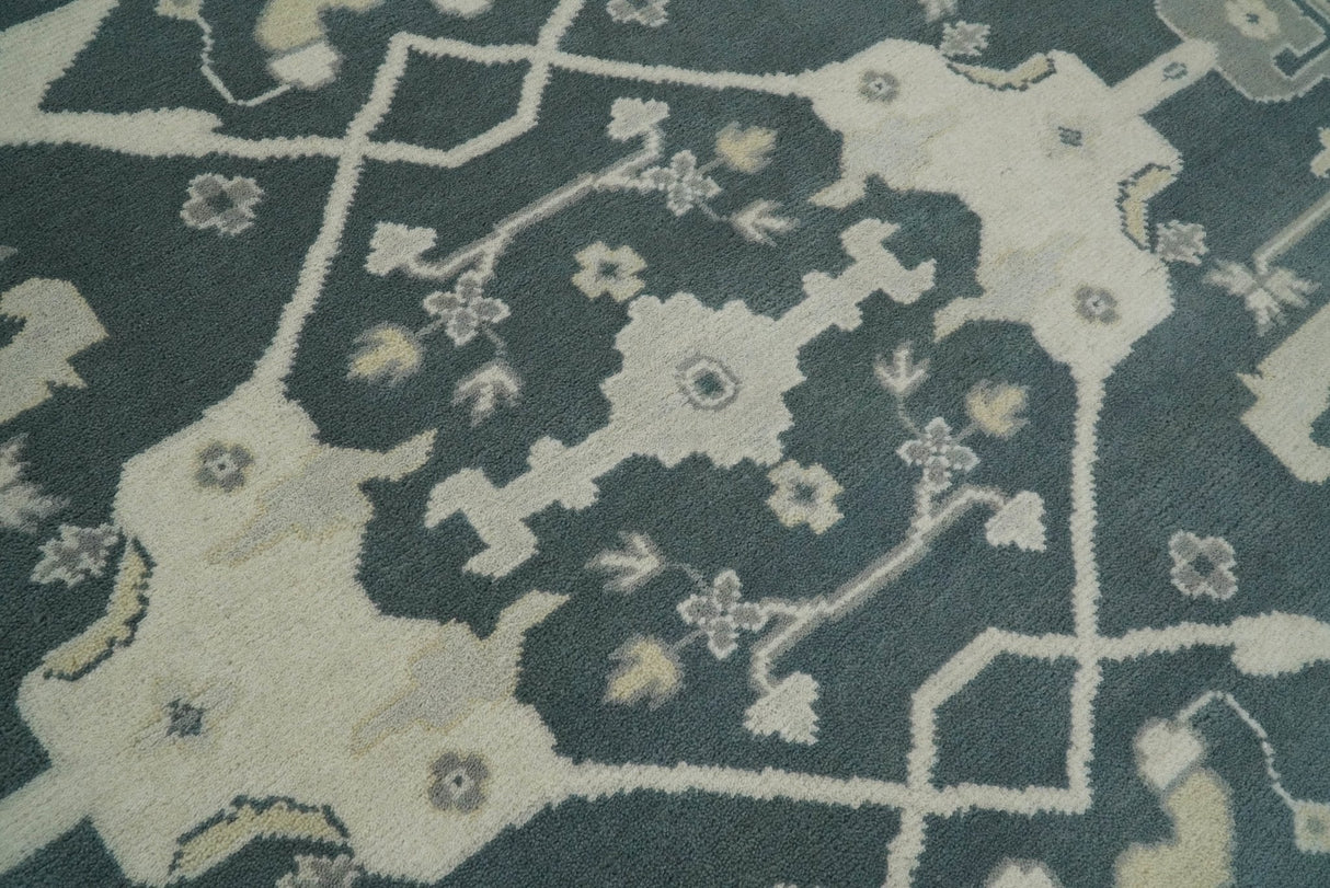 Hand Knotted 8x10 Oriental Oushak Teal and Beige Wool Area Rug