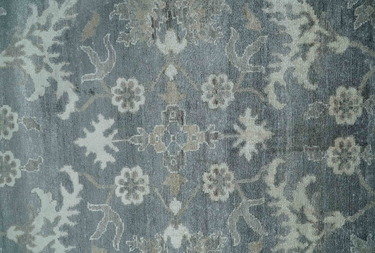 Hand Knotted 9x12 Charcoal, Ivory and Beige Antique Floral Traditional Bamboo Silk Area Rug