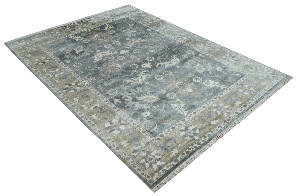 Hand Knotted 9x12 Charcoal, Ivory and Beige Antique Floral Traditional Bamboo Silk Area Rug