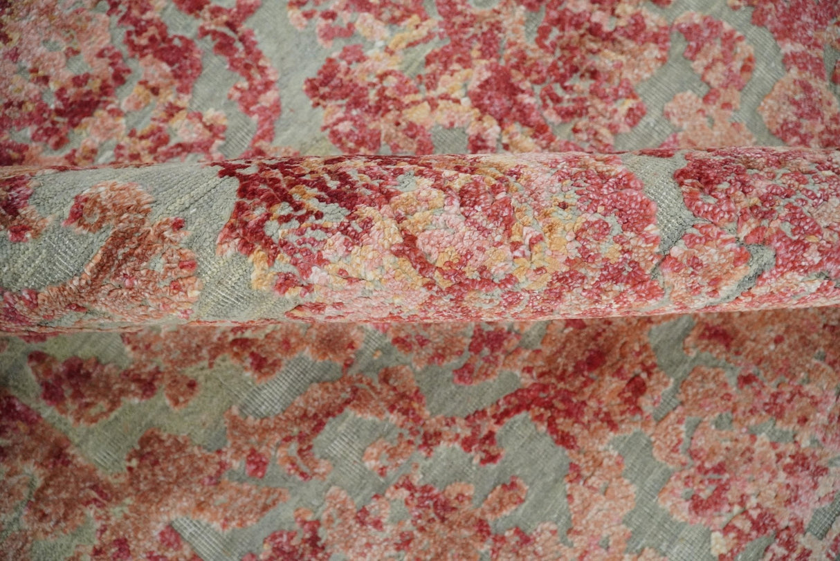 Hand Knotted 9x12 Pink and Silver Modern Abstract Bamboo Silk and Wool Area Rug