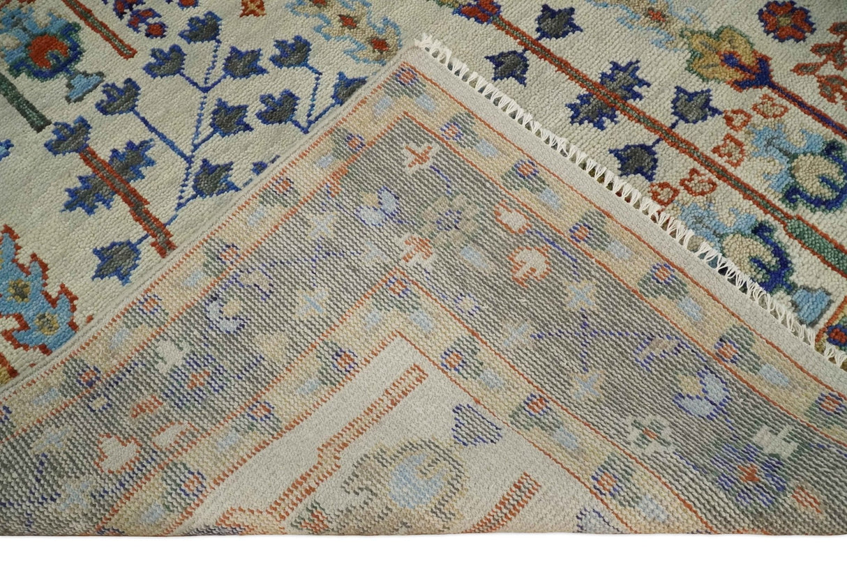 Hand Knotted Antique Ivory, Blue and Gray Traditional Style Oushak Wool Rug