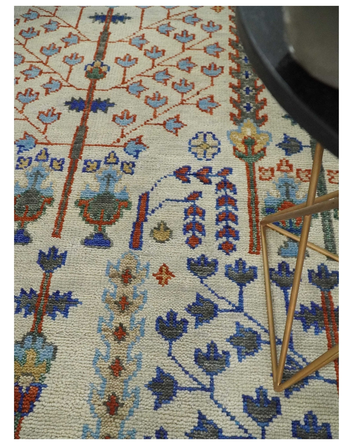 Hand Knotted Antique Ivory, Blue and Gray Traditional Style Oushak Wool Rug