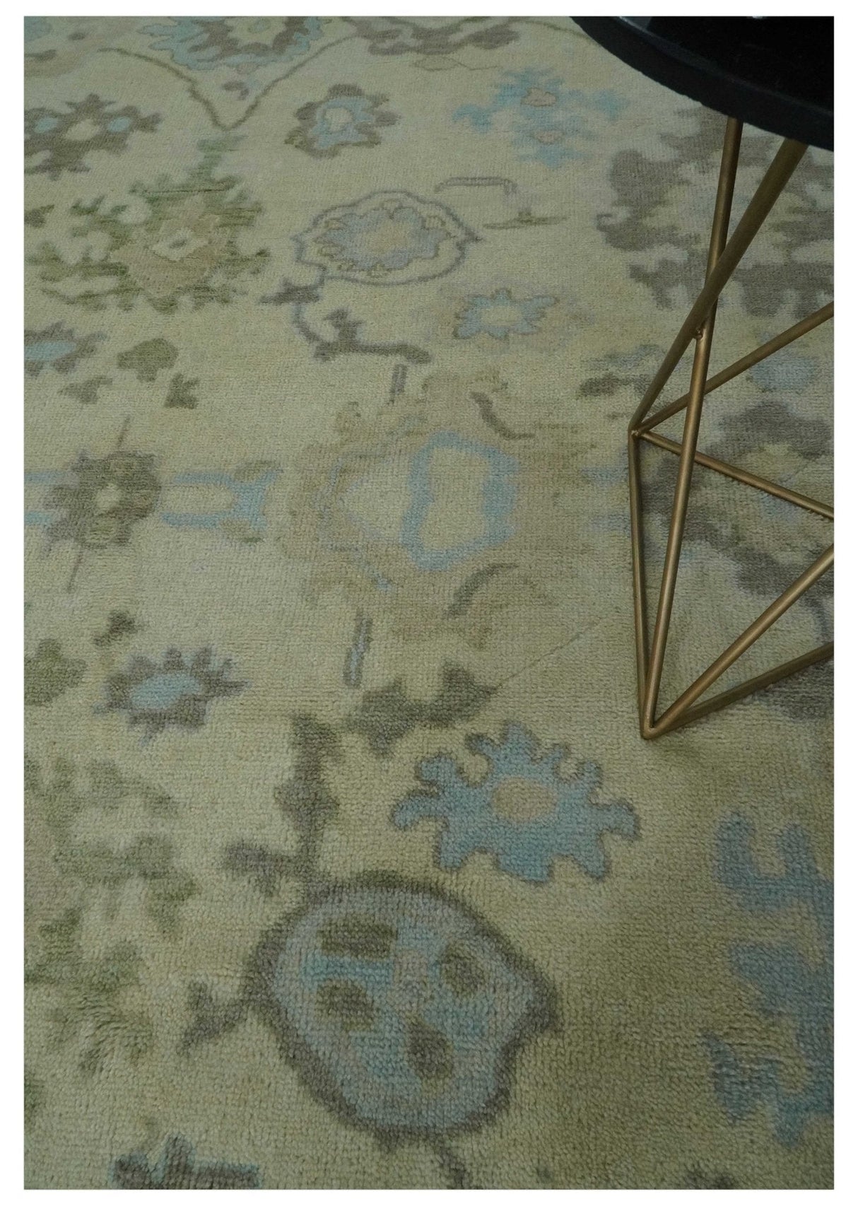 Hand Knotted Antique Style Beige and Silver Traditional Multi Size Oushak Wool Rug