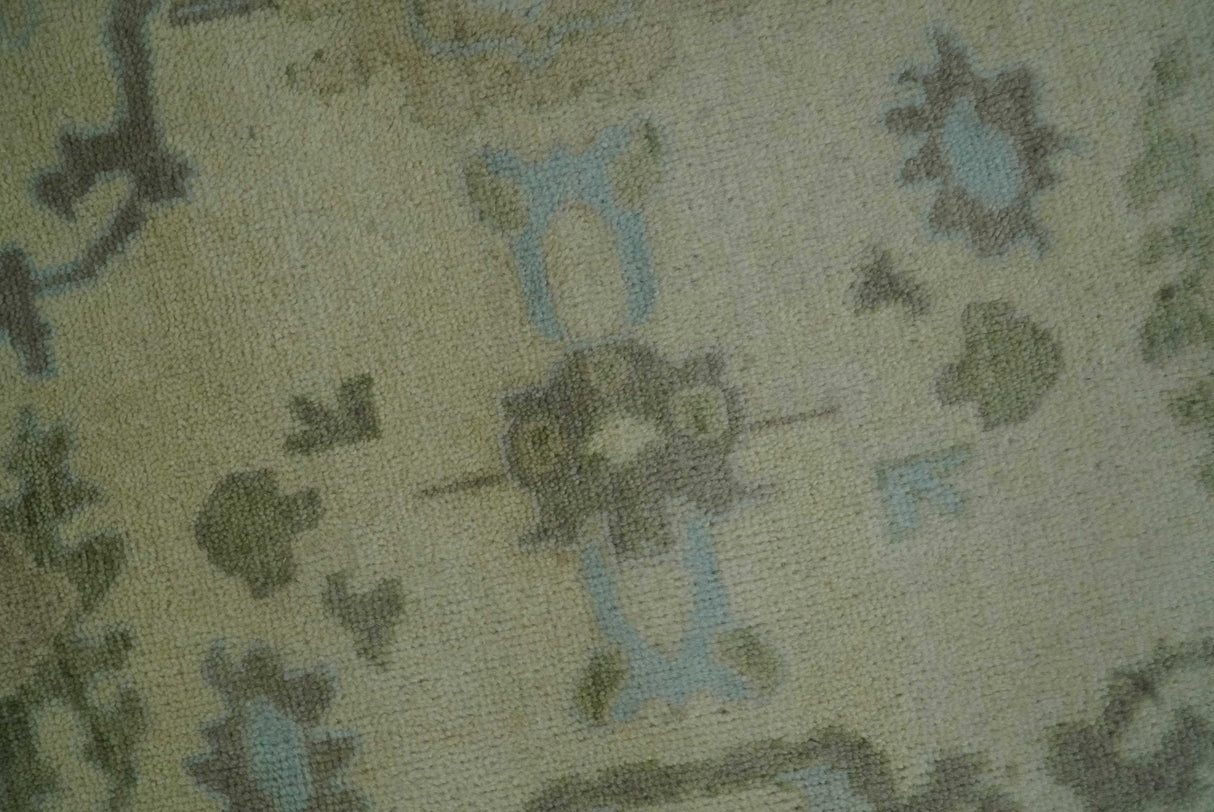 Hand Knotted Antique Style Beige and Silver Traditional Multi Size Oushak Wool Rug