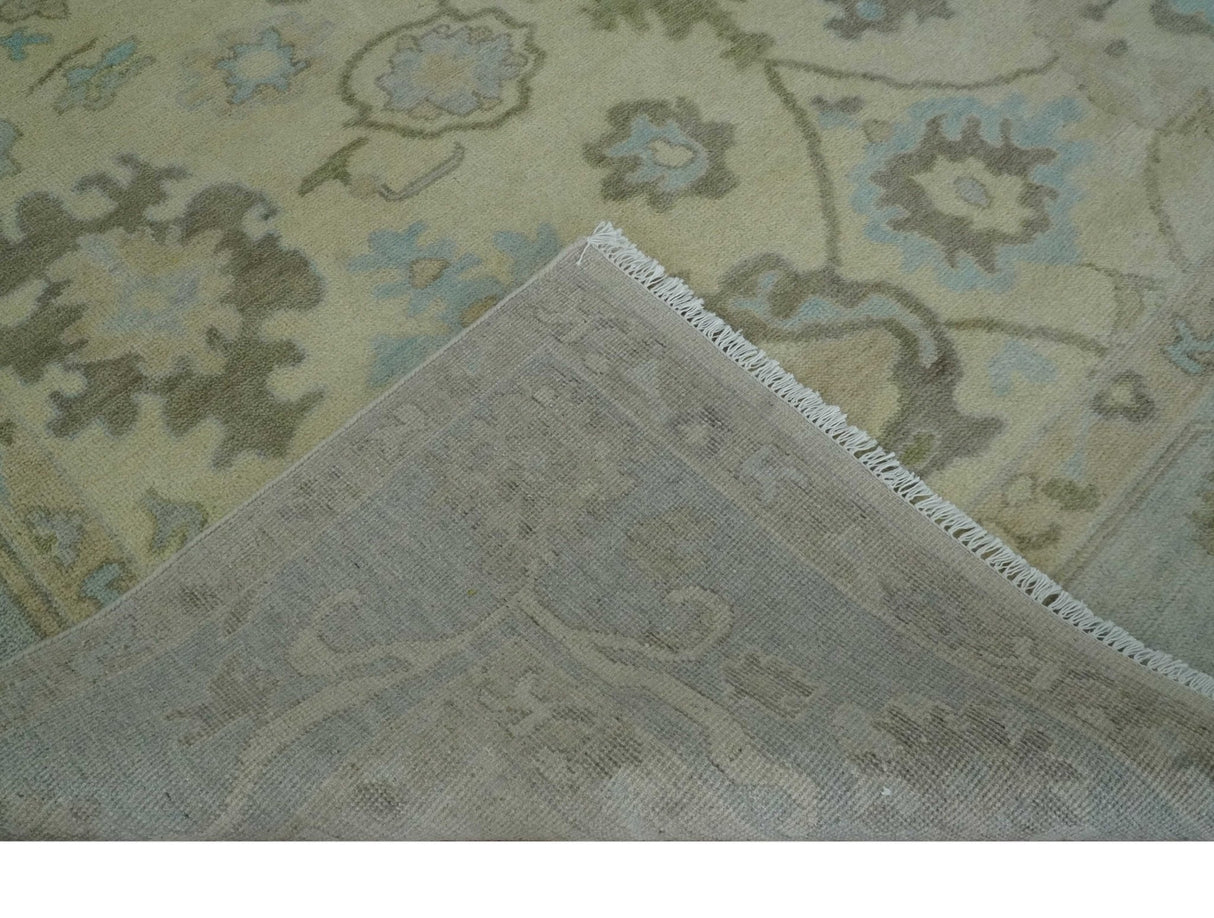Hand Knotted Antique Style Beige and Silver Traditional Multi Size Oushak Wool Rug