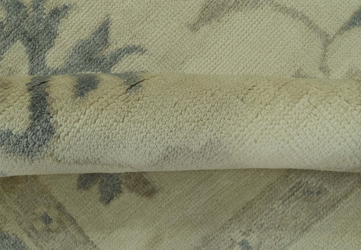 Hand Knotted Beige And Blue Traditional Oushak Design 9x11 Wool Area Rug