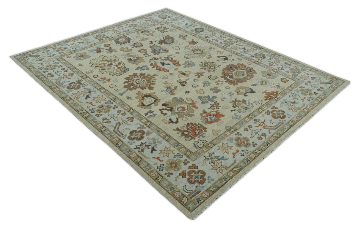 Hand Knotted Beige and Brown Traditional Oushak Wool Area Rug