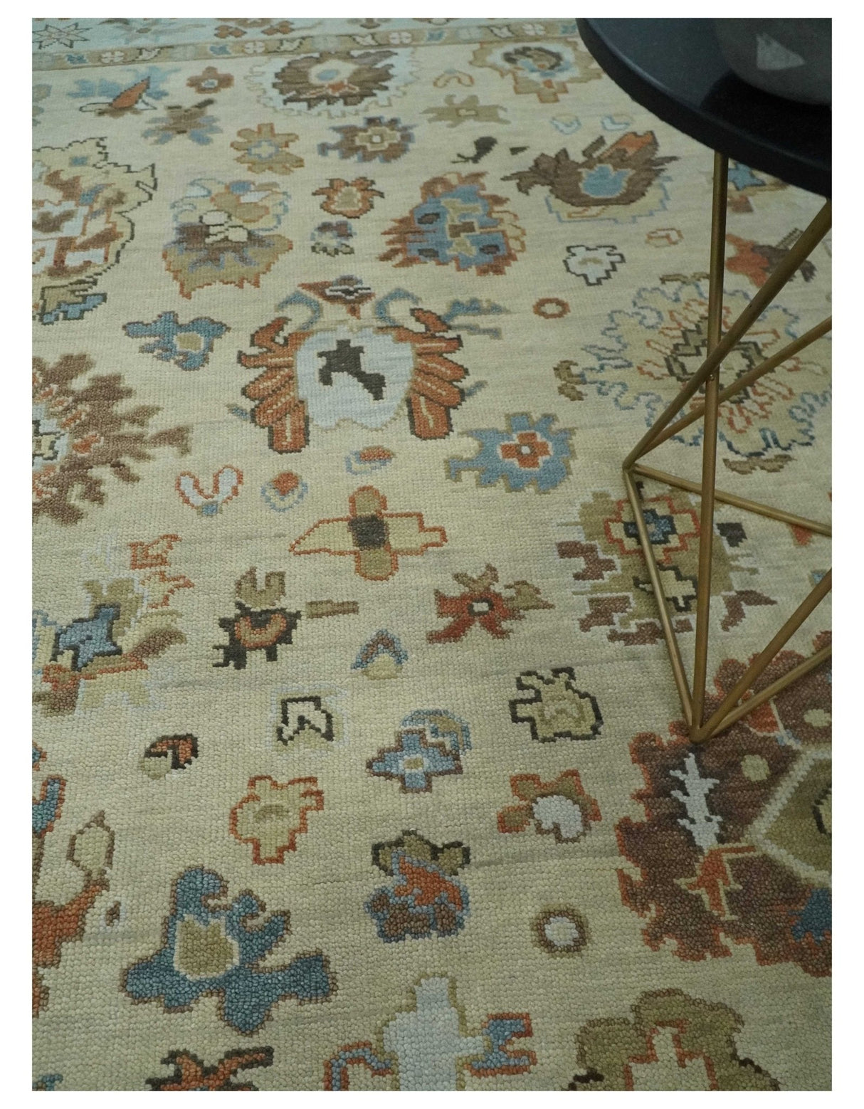 Hand Knotted Beige and Brown Traditional Oushak Wool Area Rug