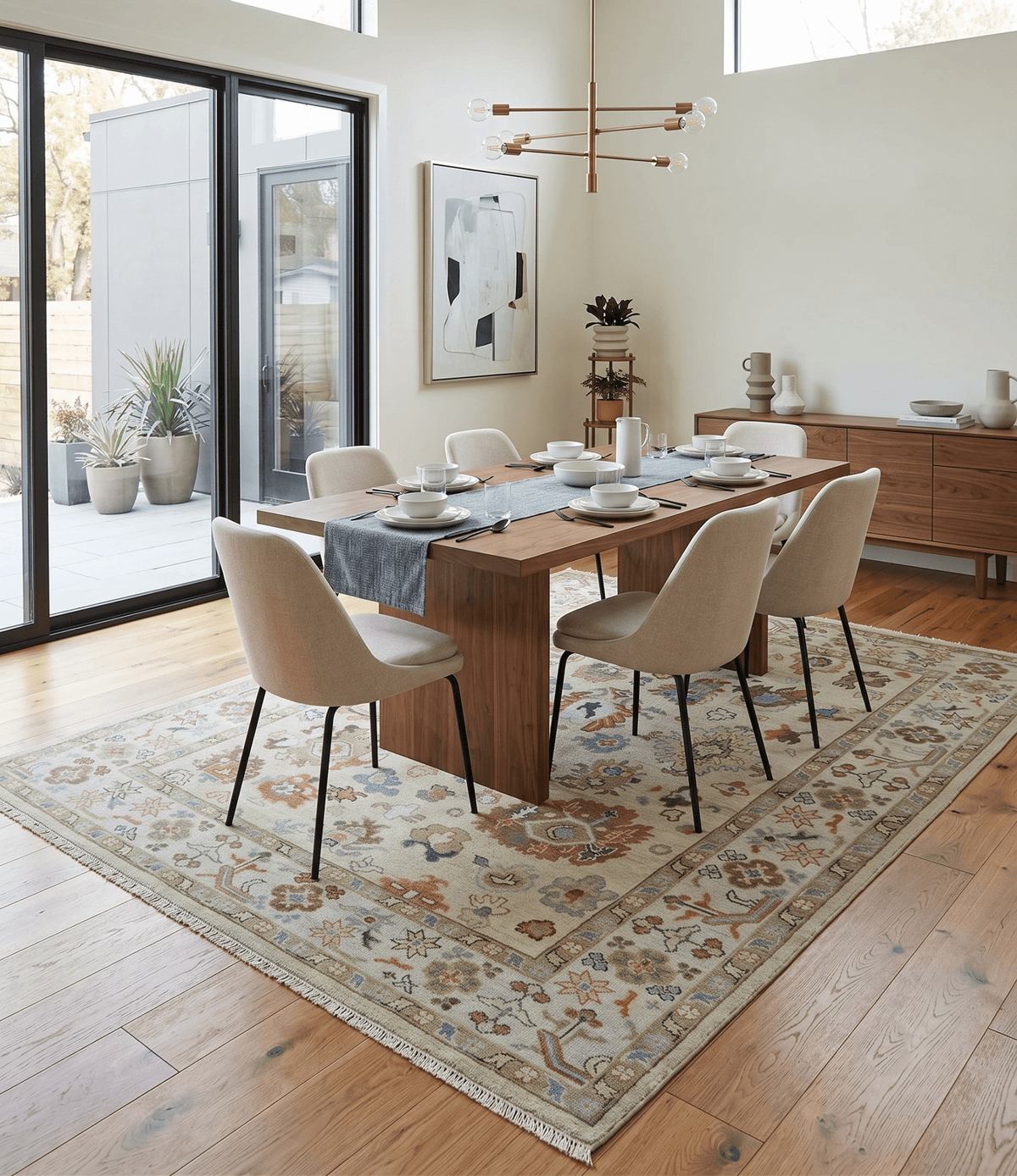 Hand Knotted Beige and Brown Traditional Oushak Wool Area Rug