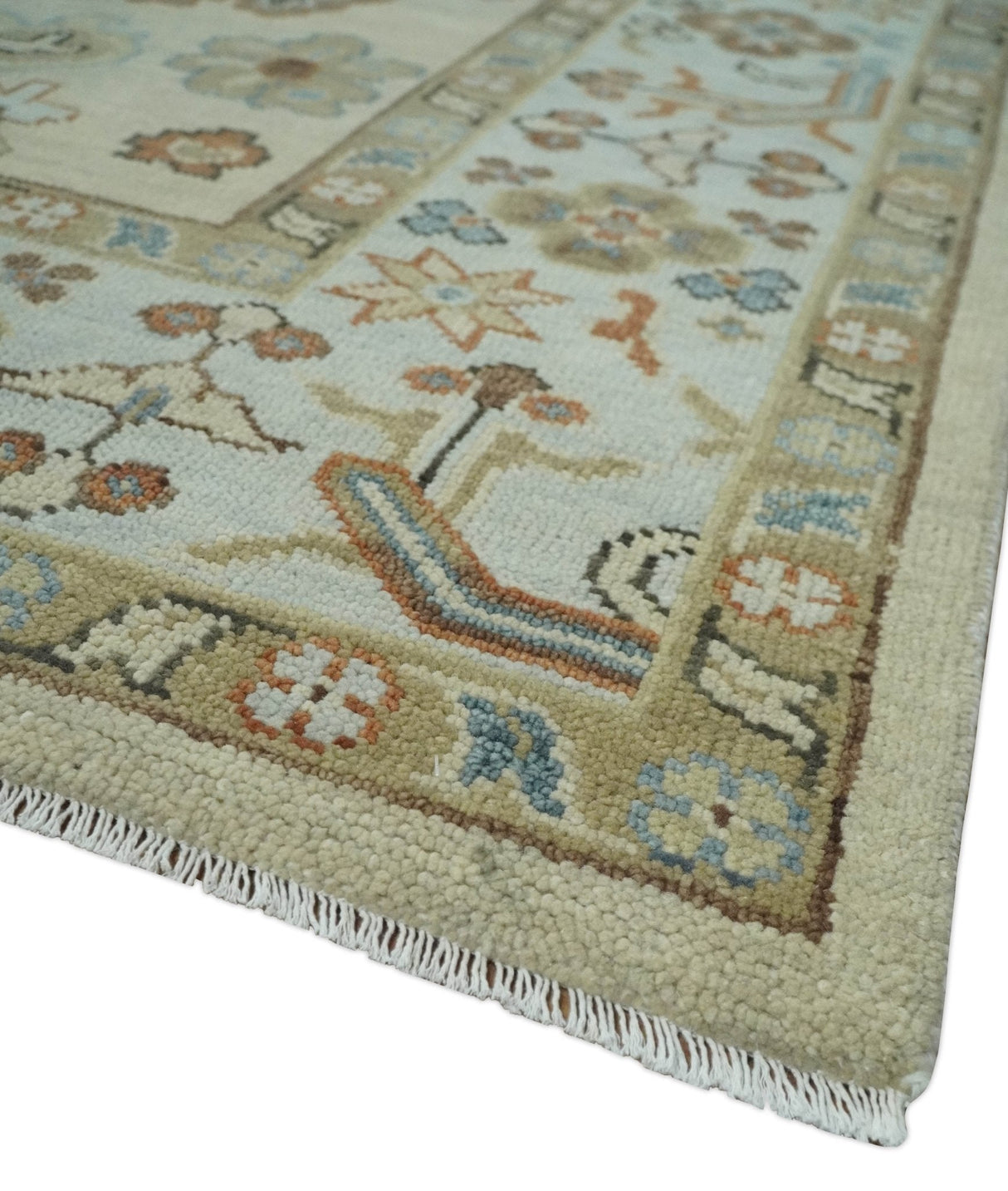 Hand Knotted Beige and Brown Traditional Oushak Wool Area Rug