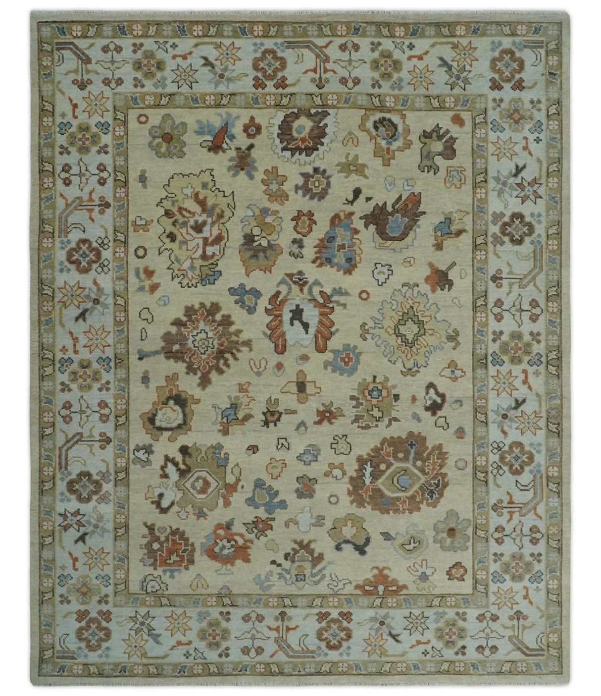 Hand Knotted Beige and Brown Traditional Oushak Wool Area Rug