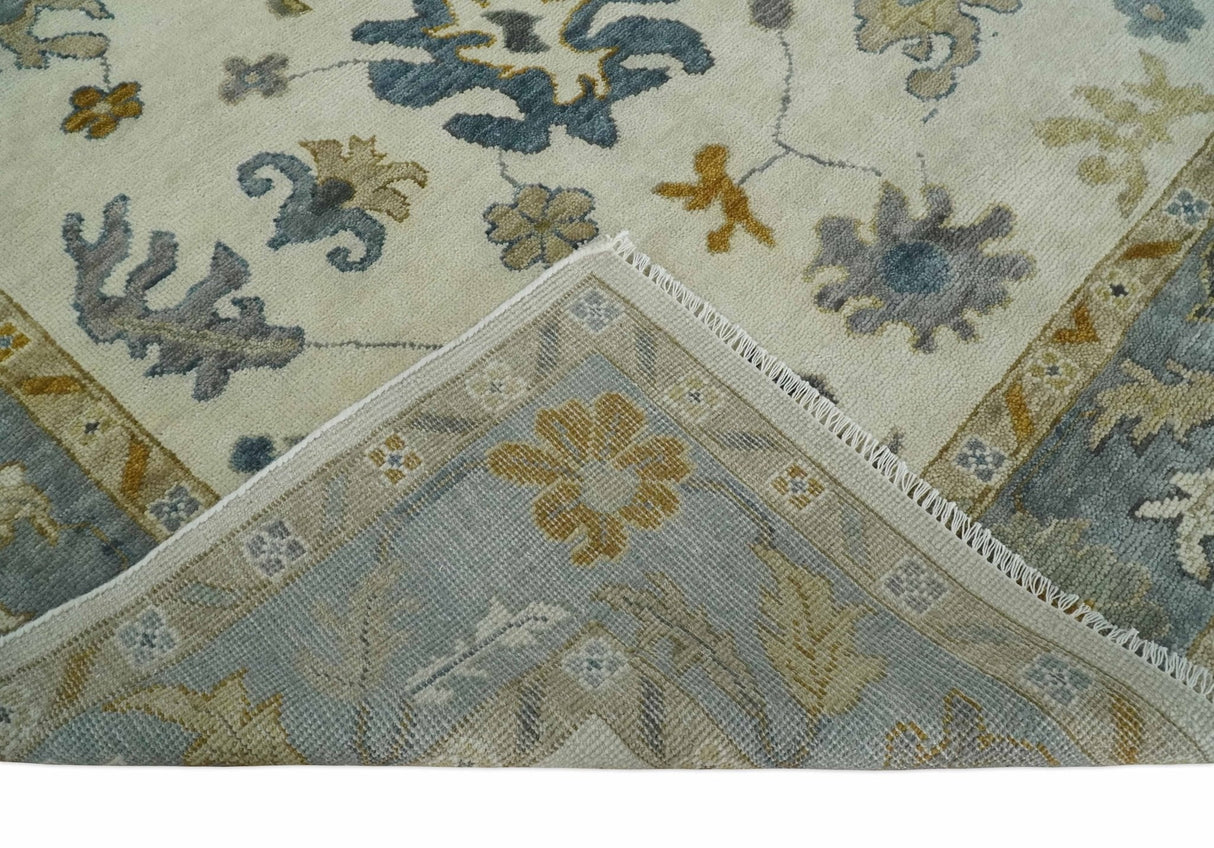 Hand Knotted Beige And Gray Traditional Oushak Wool Rug
