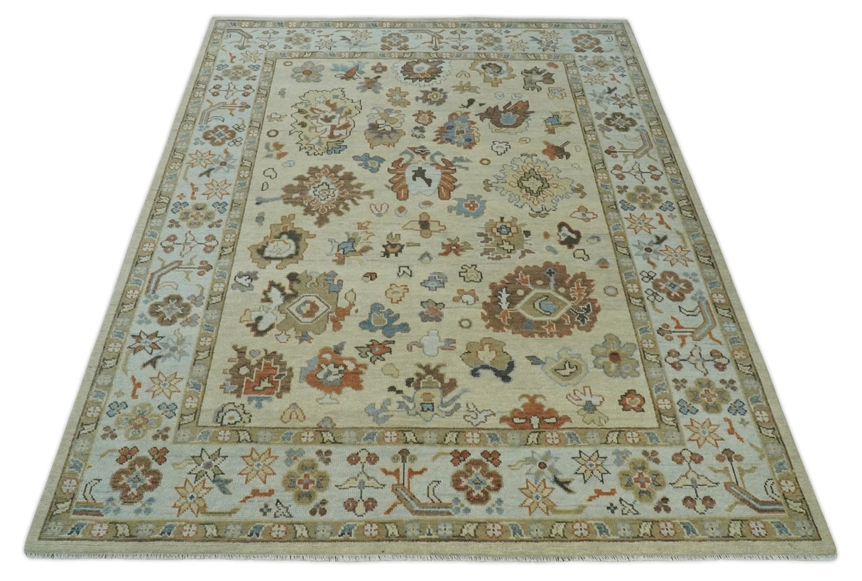 Hand Knotted Beige and Ivory Multi Size Traditional Oushak Wool Area Rug