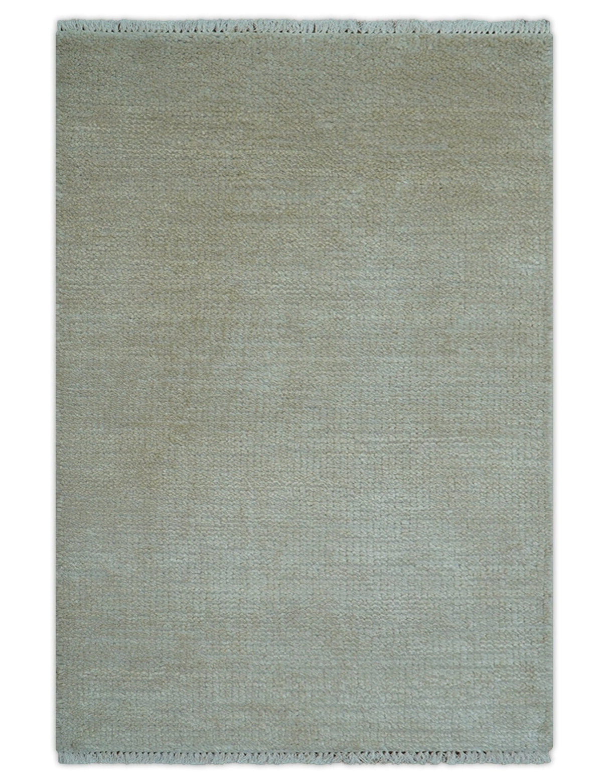 Hand Knotted Beige Modern Solid Design Wool And Silk Rug