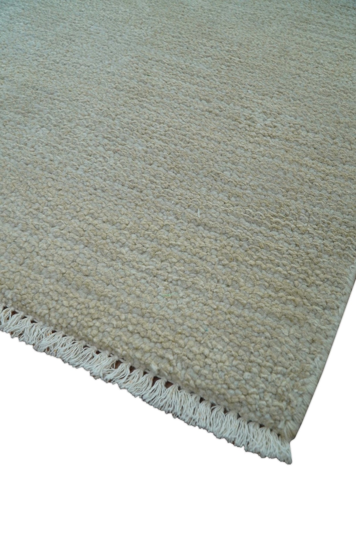 Hand Knotted Beige Modern Solid Design Wool And Silk Rug