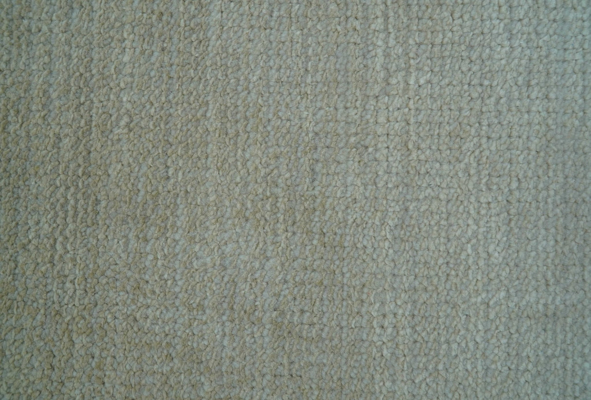 Hand Knotted Beige Modern Solid Design Wool And Silk Rug