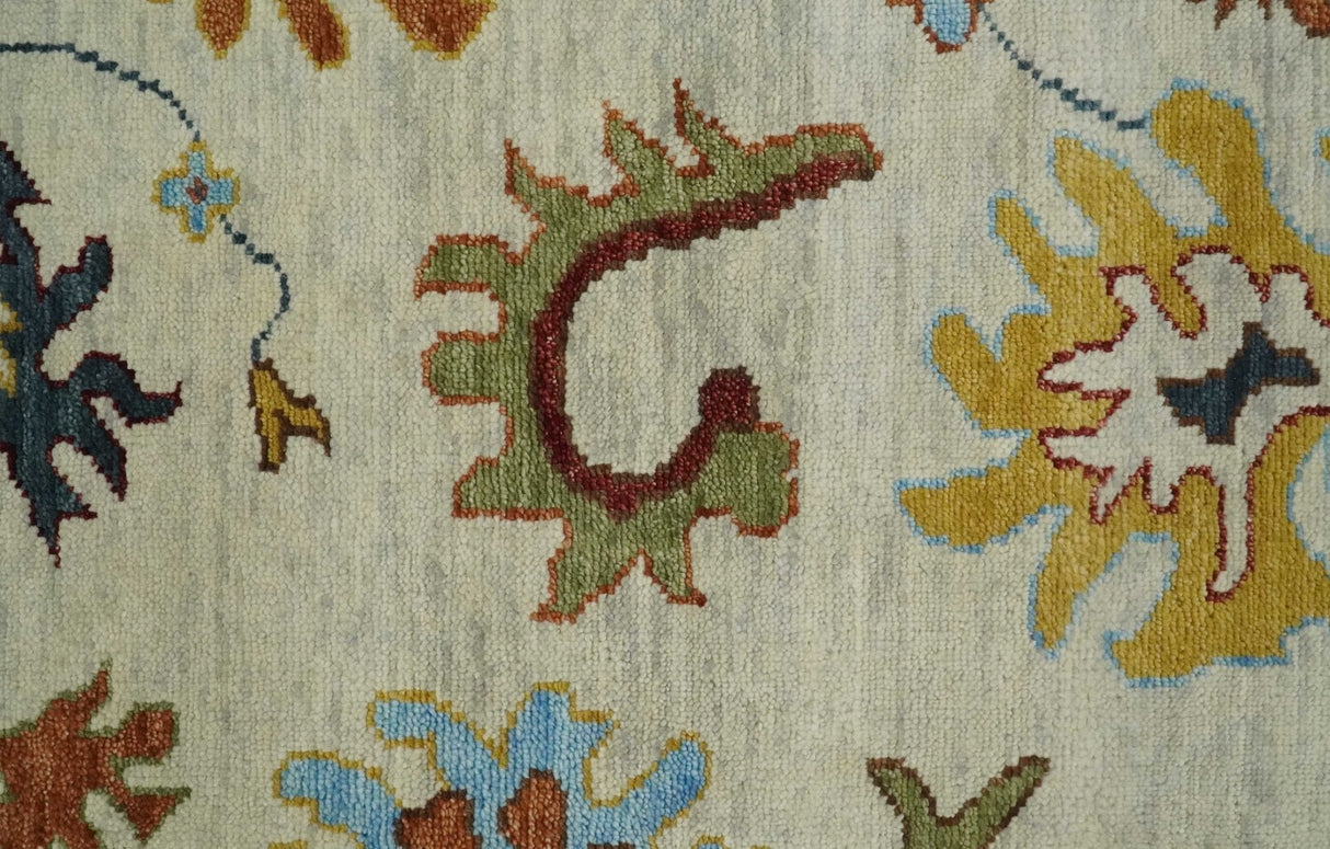 Hand Knotted Beige, Teal and Rust Traditional Oushak Multi size Wool Area Rug