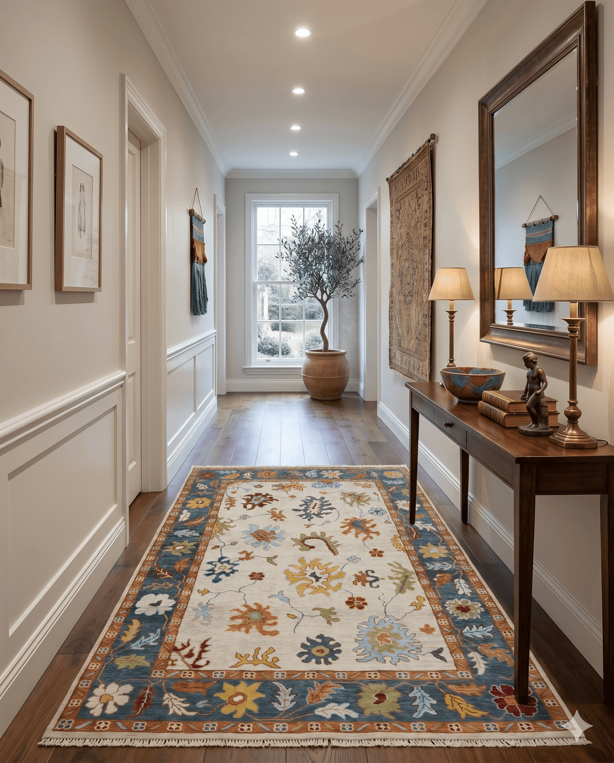 Hand Knotted Beige, Teal and Rust Traditional Oushak Multi size Wool Area Rug