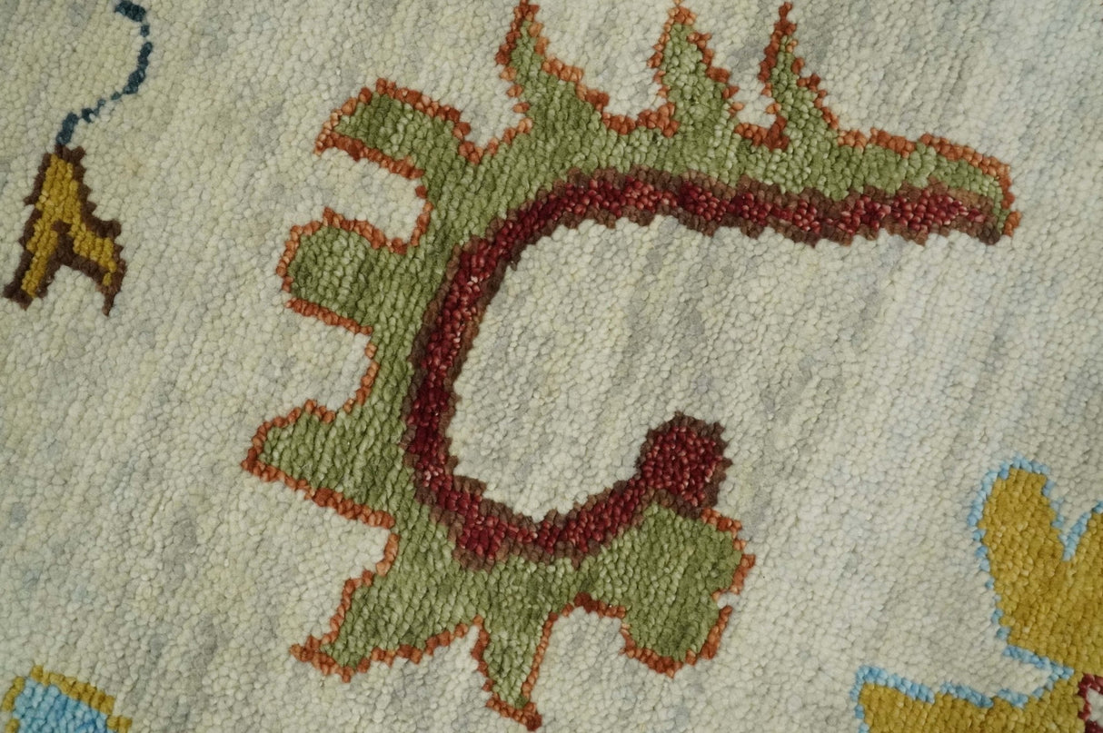 Hand Knotted Beige, Teal and Rust Traditional Oushak Multi size Wool Area Rug