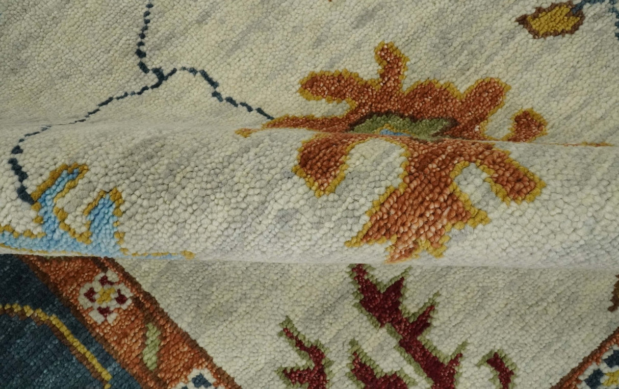 Hand Knotted Beige, Teal and Rust Traditional Oushak Multi size Wool Area Rug