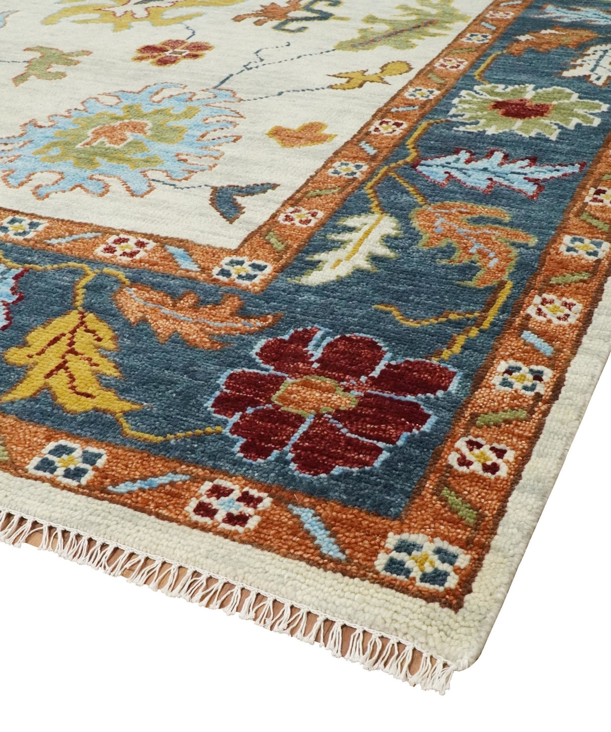 Hand Knotted Beige, Teal and Rust Traditional Oushak Multi size Wool Area Rug