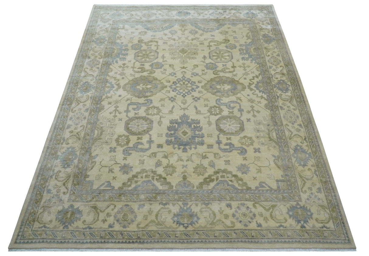 Hand Knotted Beige Traditional Oushak Design 9x12 Wool Rug