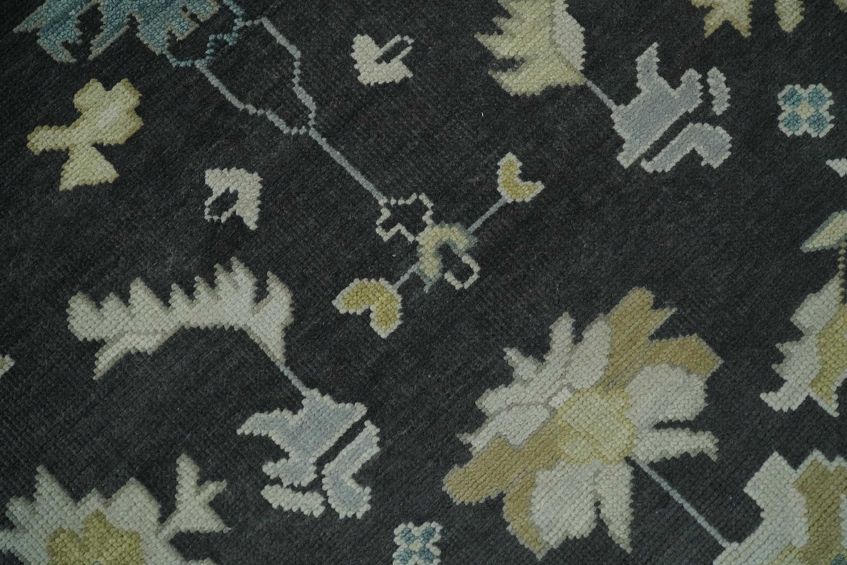 Hand Knotted Black, Beige and Silver Traditional Oushak Wool Rug