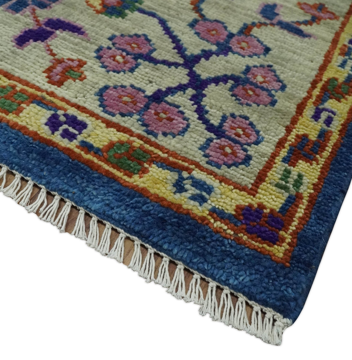 Hand Knotted Blue and Beige Persian Design Wool Rug