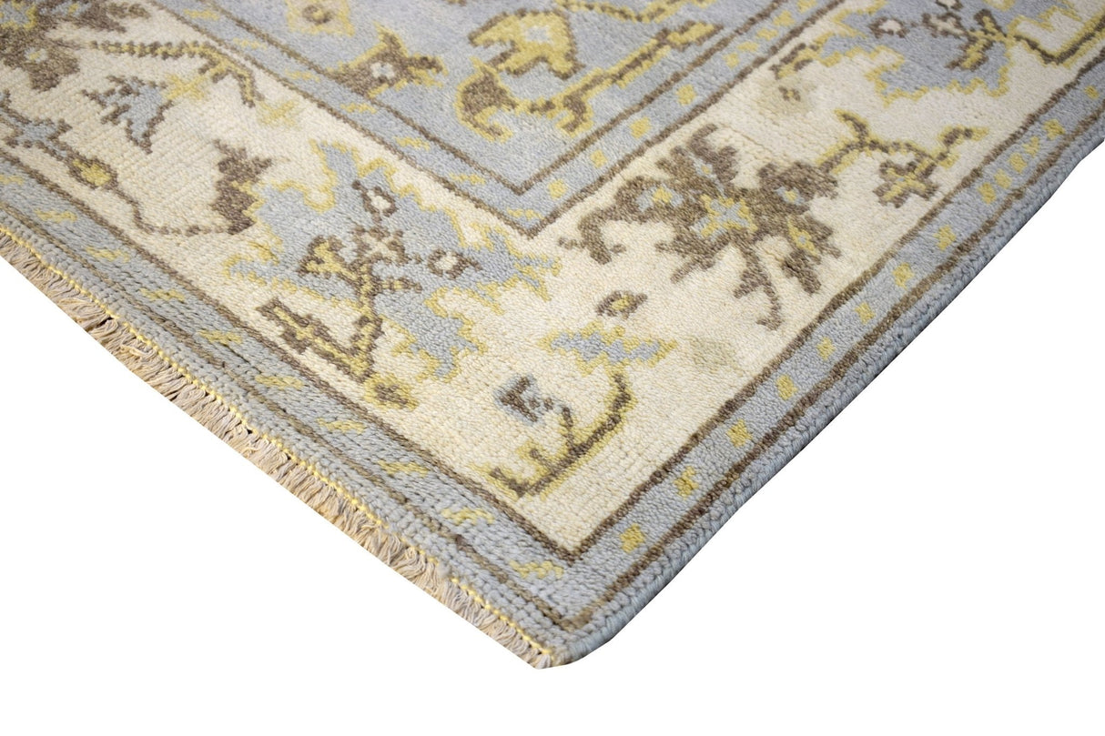 Hand Knotted Blue and Beige Traditional Oushak Wool Area Rug