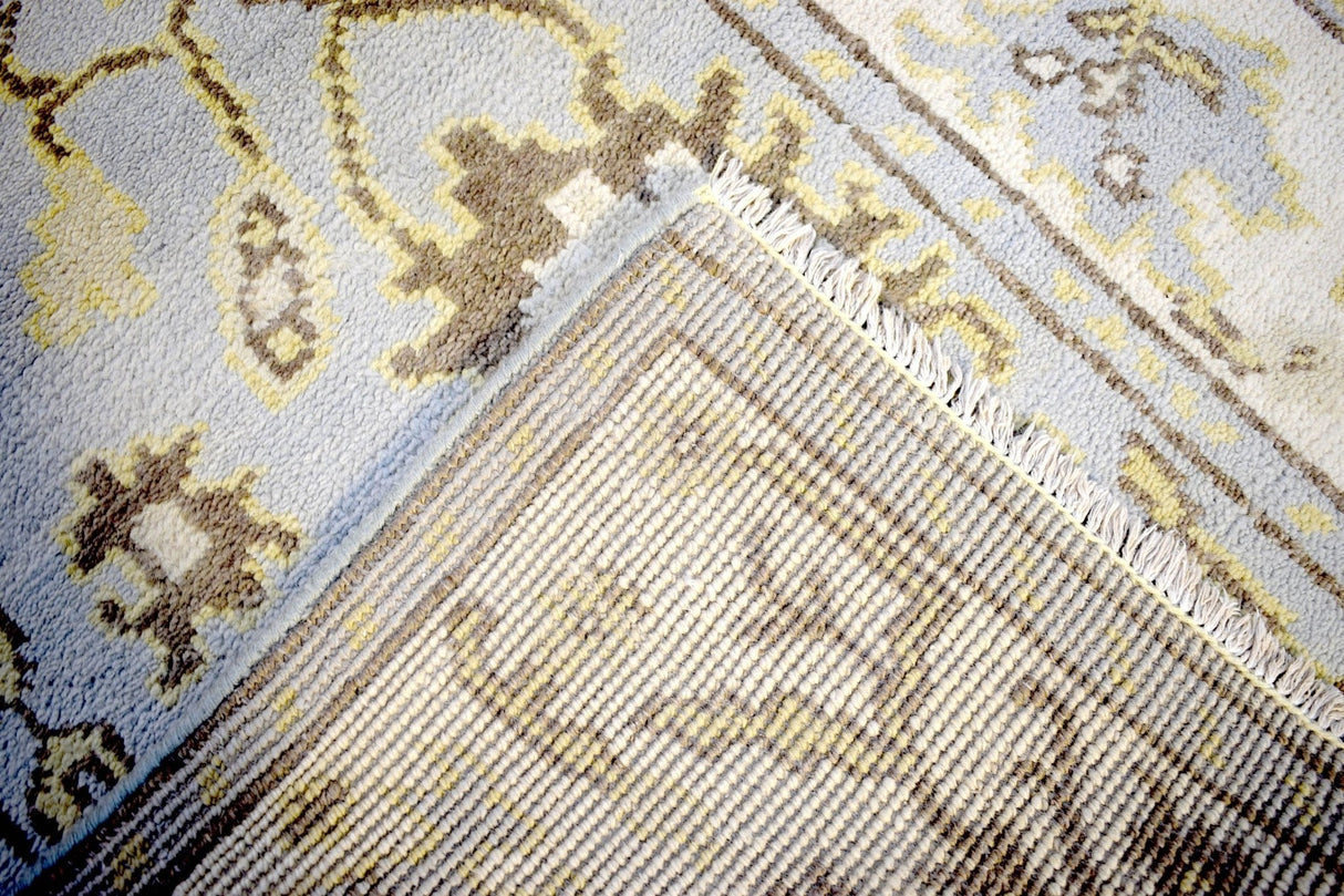 Hand Knotted Blue and Beige Traditional Oushak Wool Area Rug
